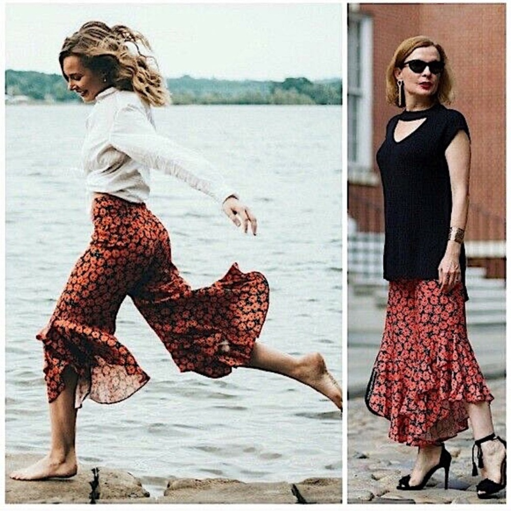 Anthropologie EttTwa Virginie Floral Print Cropped Ruffle Pants - Picture 2 of 9